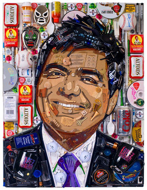 Foto Potret George Lopez yang dibuat dari berbagai barang bekas pakai - 14-mosaic-george-lopez