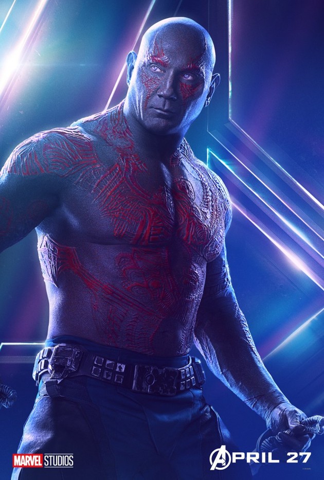 Gambar Foto Poster karakter Dave Bautista sebagai Drax di film 'Avengers: Infinity War'.