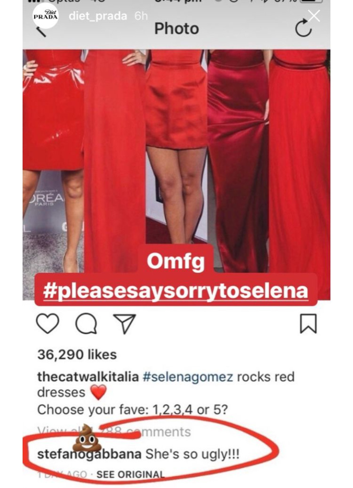 Selena Diejek Stefano Gabbana