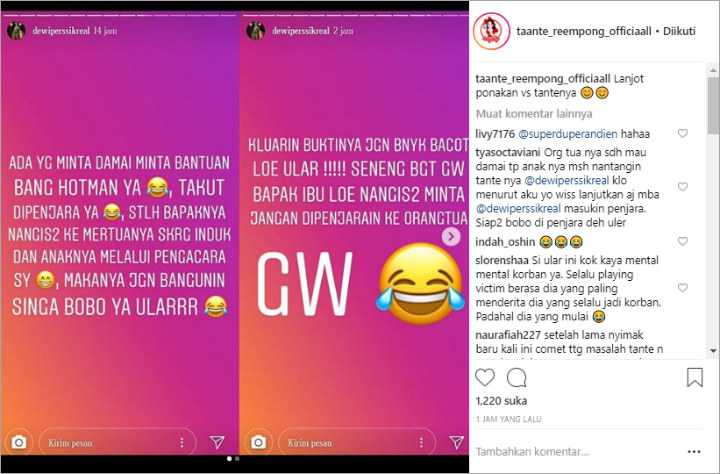 Orangtua <a href='https://sumsel.tribunnews.com/tag/rosa-meldianti' title='Rosa Meldianti'>Rosa Meldianti</a> Nangis Minta Damai, Dewi Persik Tanggapi Sinis
