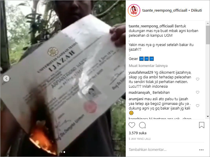 Viral video alumni UGM membakar ijazahnya