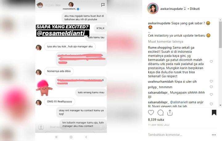 Instagram Story Awkarin Undang Meldi Keponakan Dewi Persik