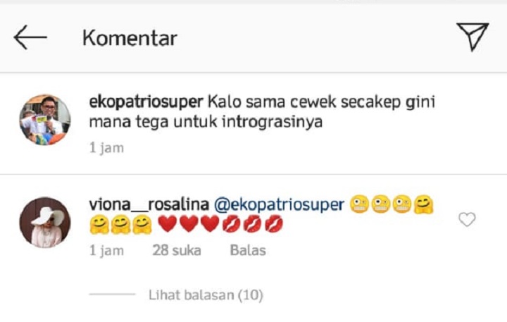 Komentar Viona di Instagram Eko