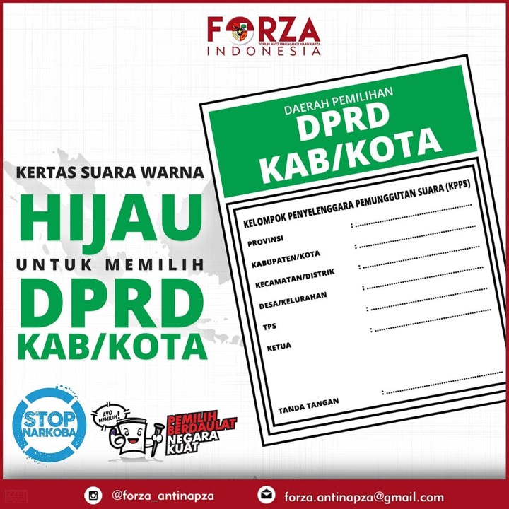 Surat Suara DPRD Kabupaten/Kota Berwarna Hijau