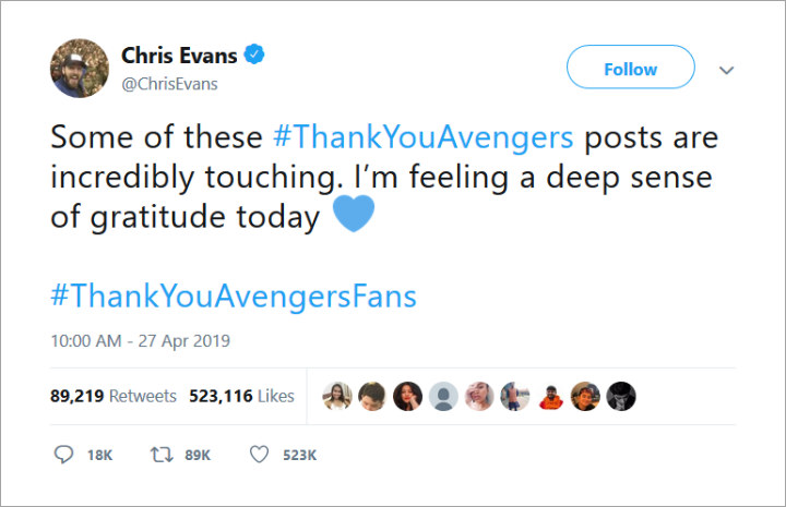 Chris Evans tulis pesan manis untuk fans