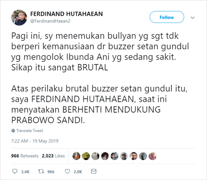 Ferdinand Hutahaean Nyatakan Tak Lagi Dukung Prabowo-Sandi, Demokrat Tegaskan Masih dalam Koalisi