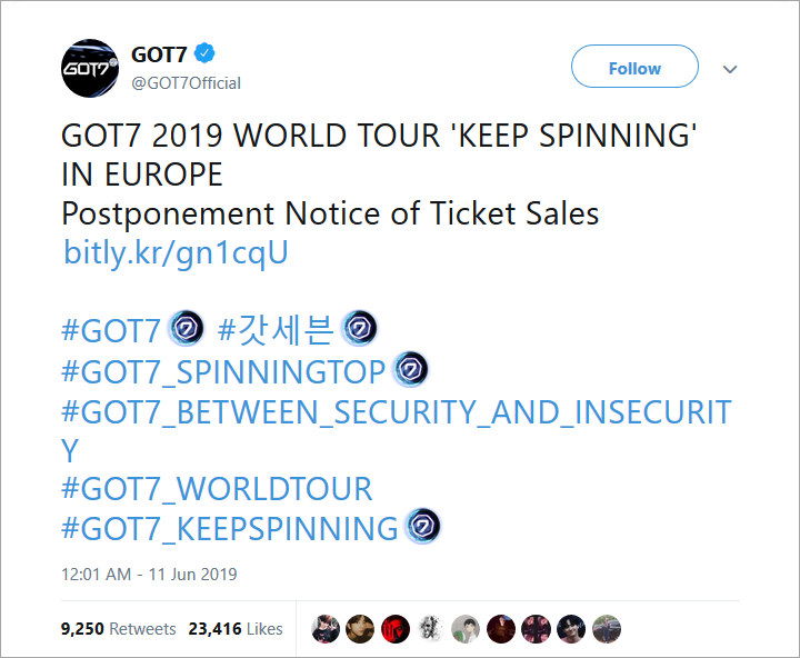 JYP Ent Umumkan Tunda Penjualan Tiket Konser Eropa GOT7, Fans Bingung Hingga Ngamuk