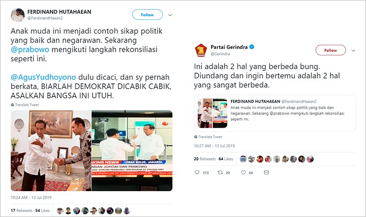 Jokowi-Prabowo Resmi Bertemu, Ferdinand Hutahaean: Karena Contoh AHY