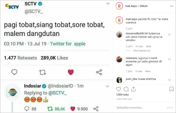 \'Perang\' SCTV vs Indosiar Bikin Netter Ngakak Baca Cuitan Sindirannya