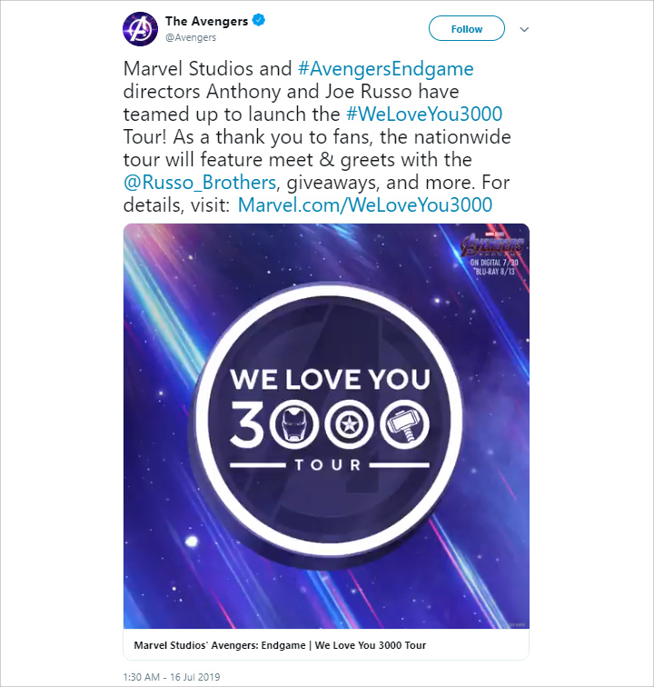 Marvel Studios Bakal Gelar Tur \'We Love You 3000\' untuk Rayakan Kesuksesan \'Avengers: Endgame\'