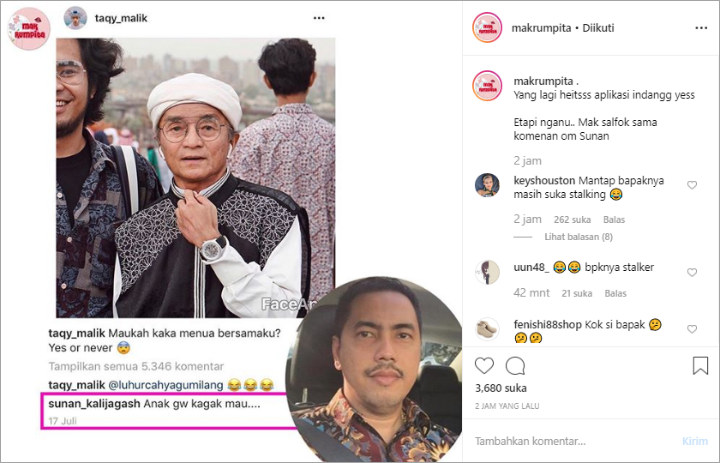 Sewot, Sunan Kalijaga Komentari Postingan Instagram Mantan Suami Salmafina Bikin Netter Ngakak