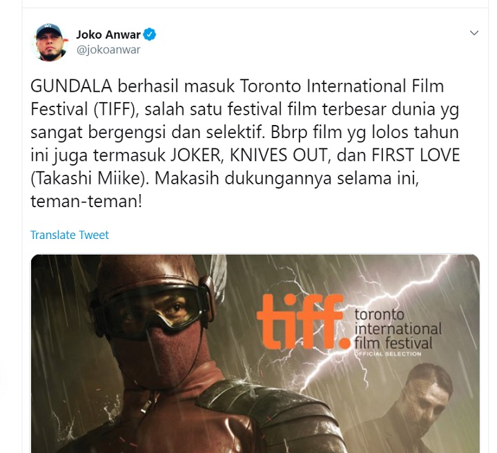 Joko Anwar Soal Gundala TIFF 2019