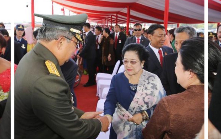 Begini Momen Salaman Megawati dan SBY di HUT TNI ke-74