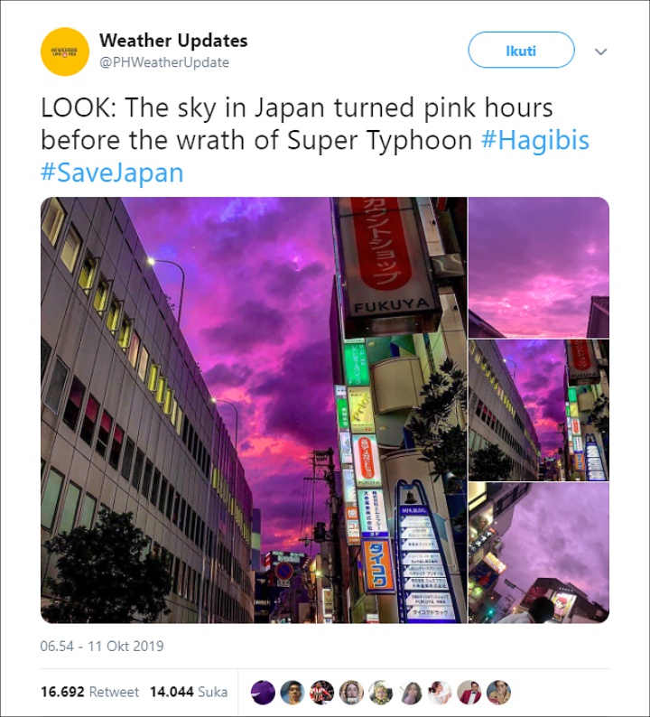 Wow! Langit Berwarna Pink Muncul Di Jepang Sebelum Topan Hagibis Datang