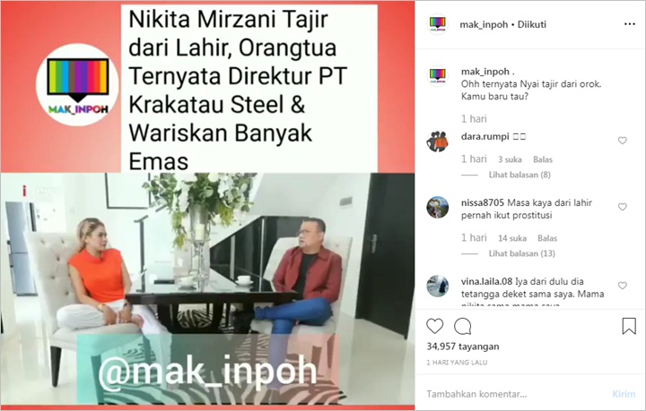 Nikita Mirzani Malah Tuai Reaksi Tak Terduga Usai Ngaku Jadi Putri Bos Pabrik Baja