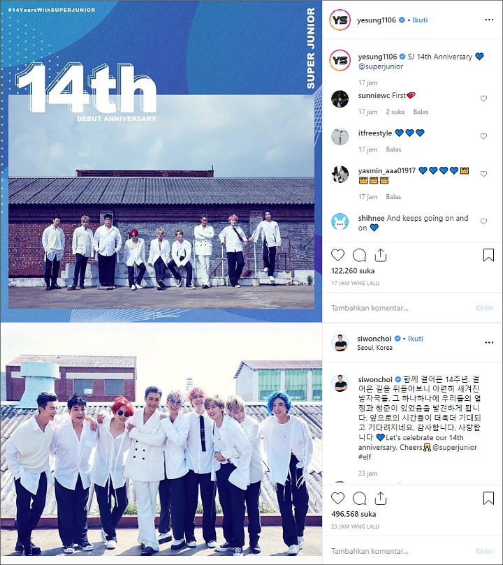 Rayakan 14 Tahun Debutnya, Super Junior Kompak Posting Begini Di Medsos