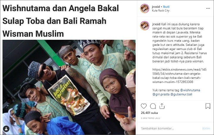 Jerinx Dukung Wishnutama Sulap Bali Ramah Wisman Muslim