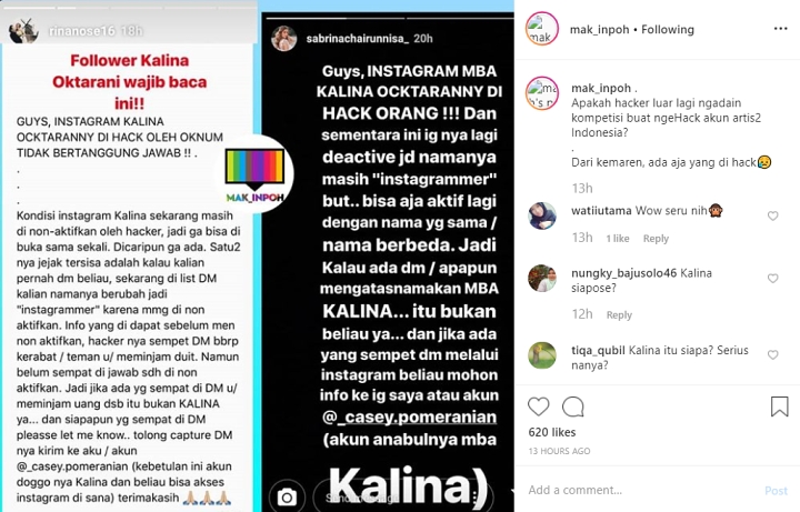 Bukan Hanya Luna Maya, Instagram Kalina Oktarani Juga Di-hack