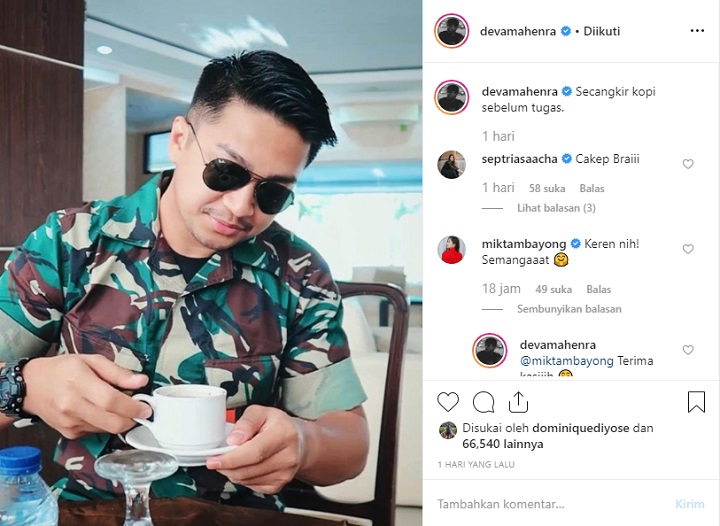 Mikha Tambayong Kepergok Beri Semangat Deva Mahenra Dalam Instagram