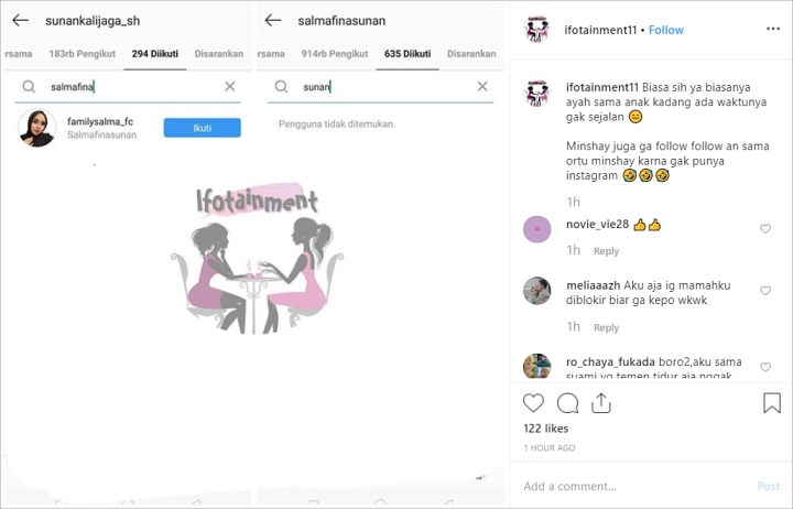 Salmafina Khairunnisa dan Sunan Kalijaga Ketahuan Tak Saling Follow Instagram