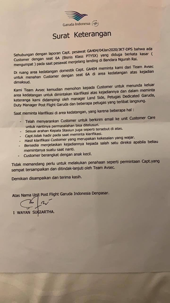 Surat Garuda Indonesia
