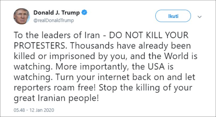 Trump Dukung Pendemo Iran