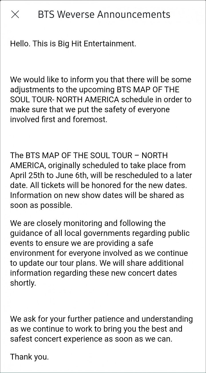 BTS Resmi Tunda Tur Konser \'Map of the Soul\