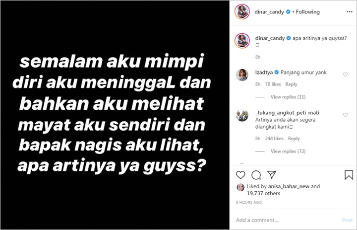 Dinar Candy Mimpi Meninggal Dunia Hingga Bikin Sang Bapak  