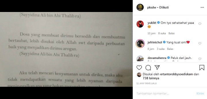Unggahan Instagram Tio Pakusadewo
