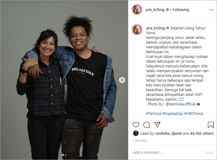 Arie Kriting Beri Doa Kelewat Manis di Ulang Tahun Indah Permatasari