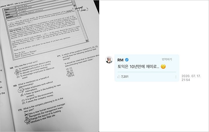 RM BTS Belajar Tes Bahasa Inggris TOEIC, Alasannya Bikin Netizen Merasa Hina