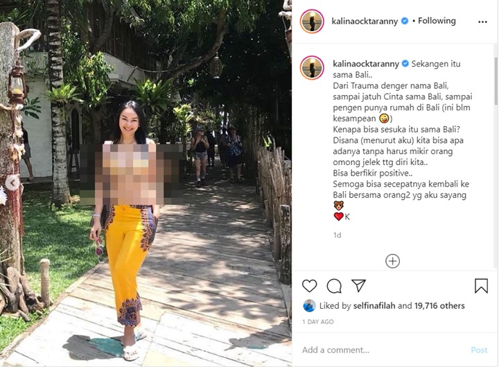 Sembari Pamer Foto Seksi, Kalina Oktarani Ngaku Kangen Liburan ke Bali