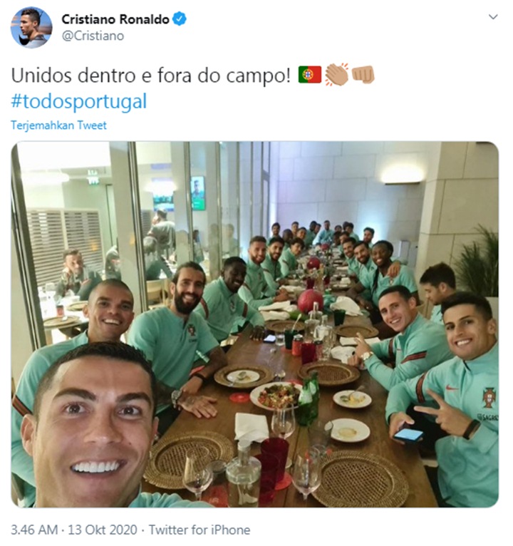 Cristiano Ronaldo Positif COVID-19, Terungkap Sempat Makan Bareng Teman Satu Tim