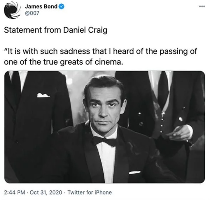 Daniel craig buka suara soal meninggalnya Sean Connery