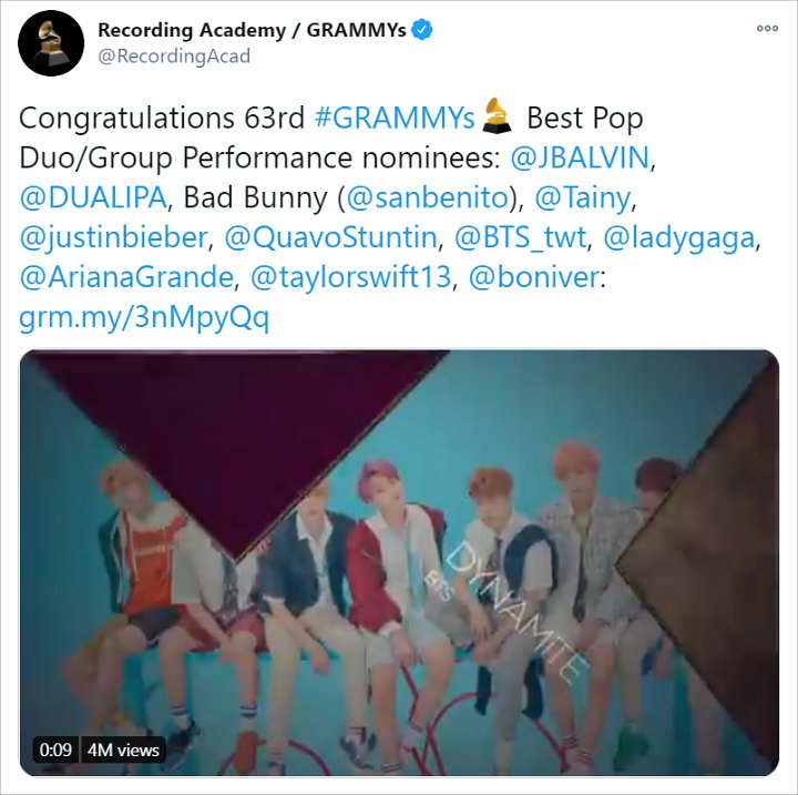 Grammy Awards 2021: BTS Sukses Masuk Nominasi Untuk Best Pop Duo/Group Performance