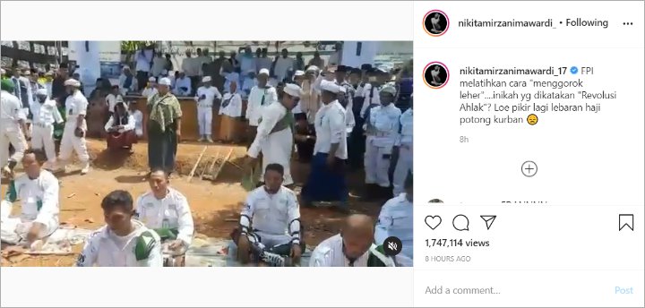 Komentar Menohok Nikita Mirzani Soal Heboh Video Anggota FPI Kebal Bacok: Lo Pikir Potong Kurban?