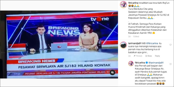 Sambil Menangis, Fitri Carlina Ngaku Dapat Firasat Soal Kecelakaan Pesawat Sriwijaya Air