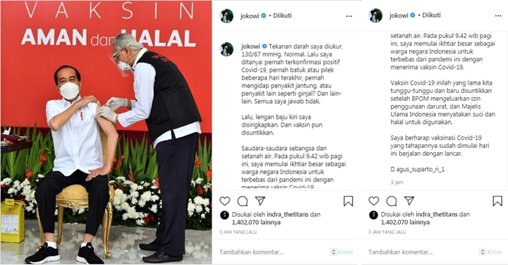 Jokowi Pamer Momen Perdana Disuntik Vaksin Corona, Tegaskan Sebagai Ikhtiar Besar