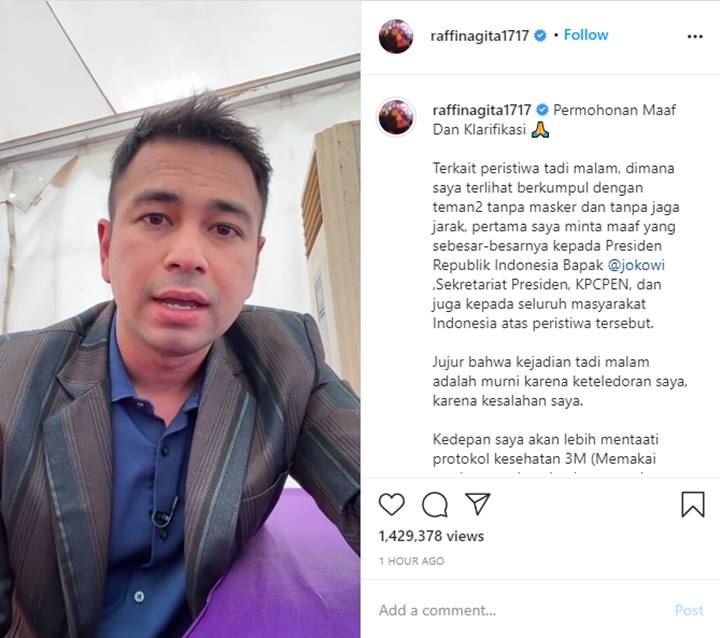 Keluyuran Setelah Divaksin, Raffi Ahmad Akhirnya Minta Maaf Hingga Buat Klarifikasi