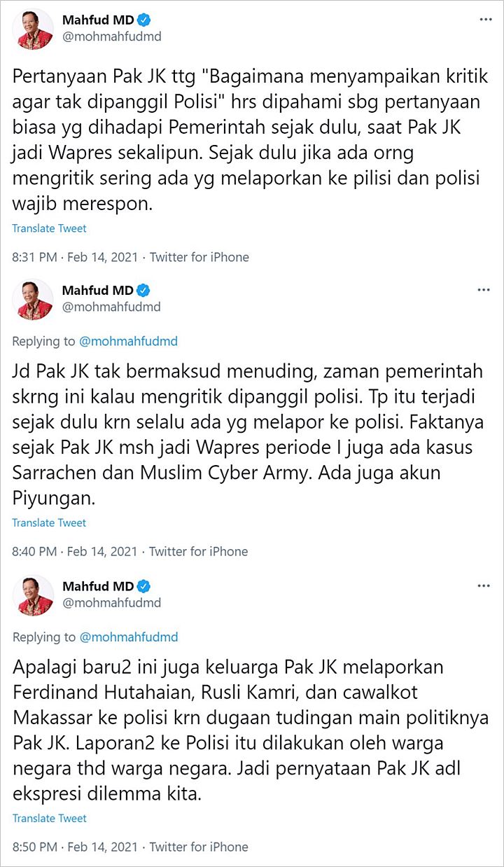 JK Tanya Cara Kritik Pemerintah Tanpa Dipanggil Polisi, Mahfud MD ...