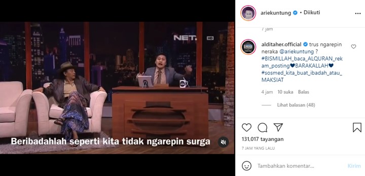 Arie Untung Bicarakan Definisi Ikhlas Beribadah, Aldi Taher: Trus Ngarepin Neraka?