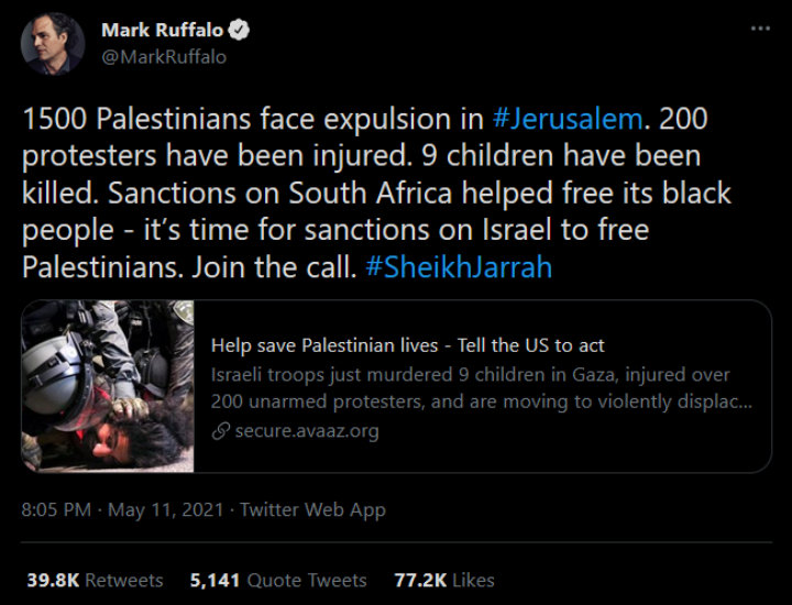 Mark Ruffalo Serukan Sangsi Bagi Israel