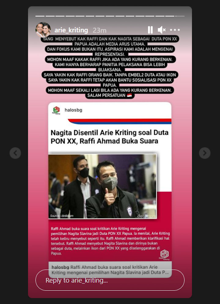Arie Kriting Minta Maaf ke Raffi Ahmad Soal Polemik Ikon PON XX Papua, Masih Dihujat?