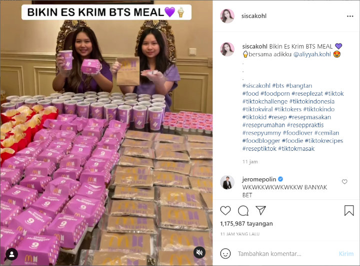 Bikin Netizen Mewek, Sisca Kohl Borong BTS Meal Untuk Dijadikan Es Krim