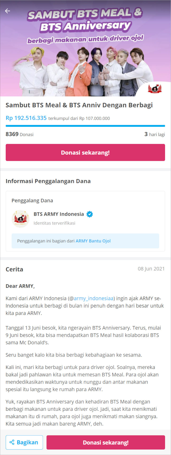 BTS Meal Tuai Komentar Nyinyir, ARMY Indonesia Donasi Ratusan Juta untuk Ojol