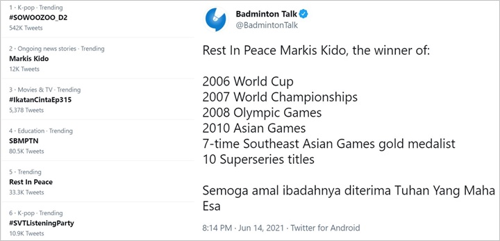 Peraih Medali Emas Olimpiade 2008 Markis Kido Meninggal, RI Berduka \'Rest In Peace\' Menggema