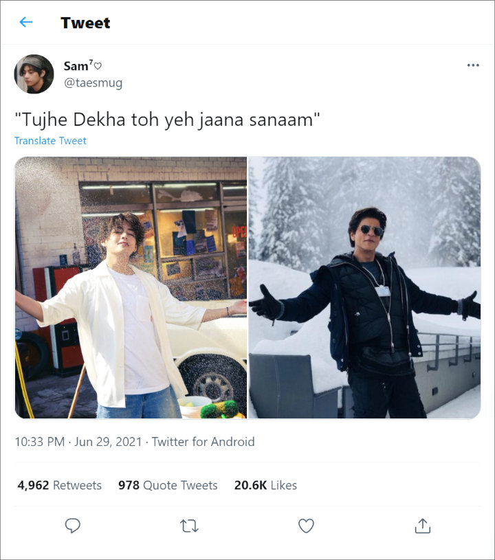 Gaya V BTS Persis Pose Ikonik Shah Rukh Khan, Netizen Auto Nyanyi Lagu