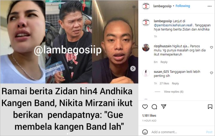 Nikita Mirzani Komentari Polemik Andika Kangen Band vs Zidan: Tanggapan