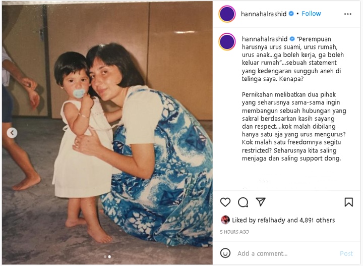 Hannah Al Rasyid Singgung Budaya Patriarki, Paras Sang Ibunda di Foto Lawas Bikin Salfok