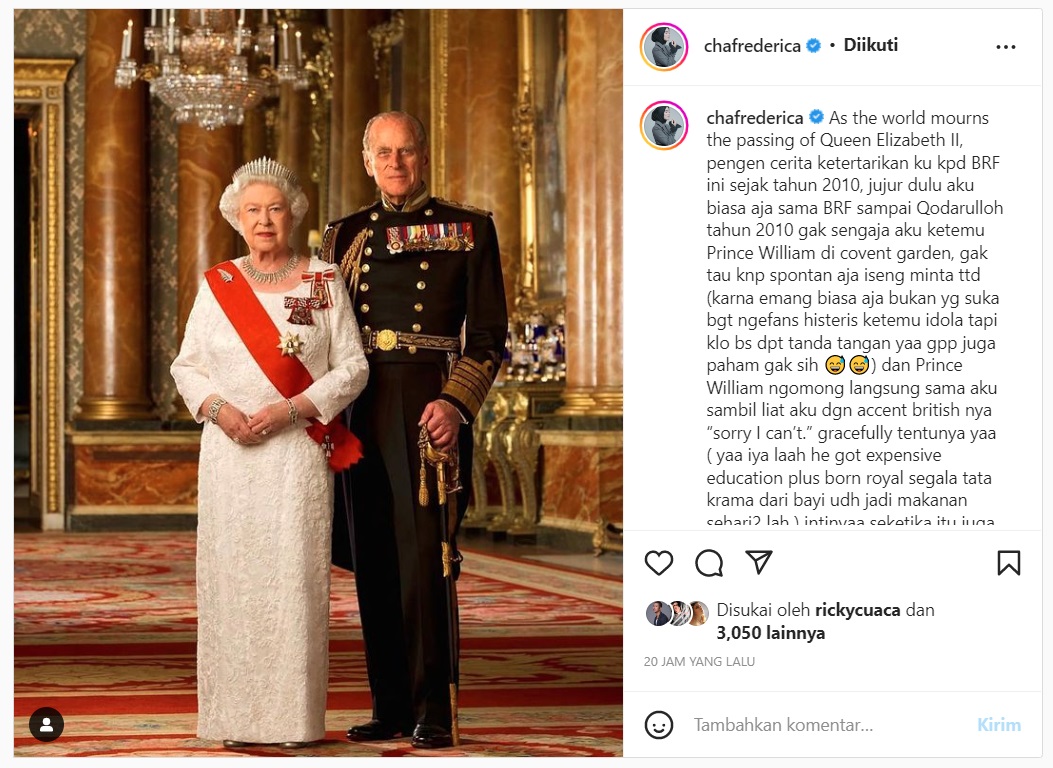 Chacha Frederica Kenang Momen Ketemu Prince William, Akui Meleleh Gara-gara Hal Ini
